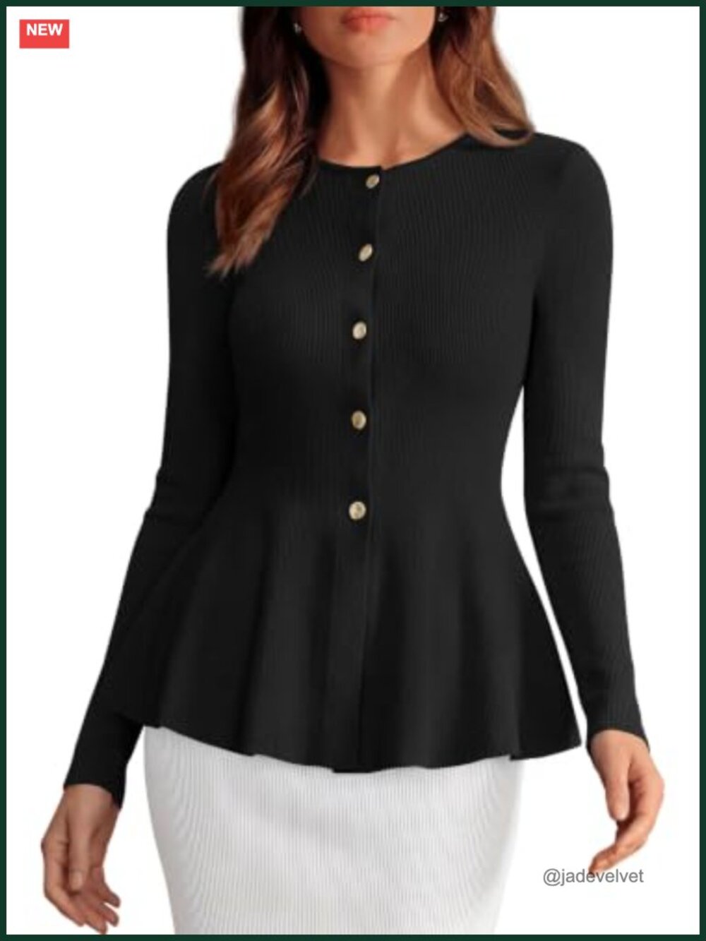 PRETTYGARDEN Women's Lightweight Ribbed Knit Button-Up Cardigan Peplum